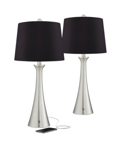 Набор из 2 настольных ламп 360 Lighting Karl Modern 27 1/2" Brushed Nickel с USB и розеткой