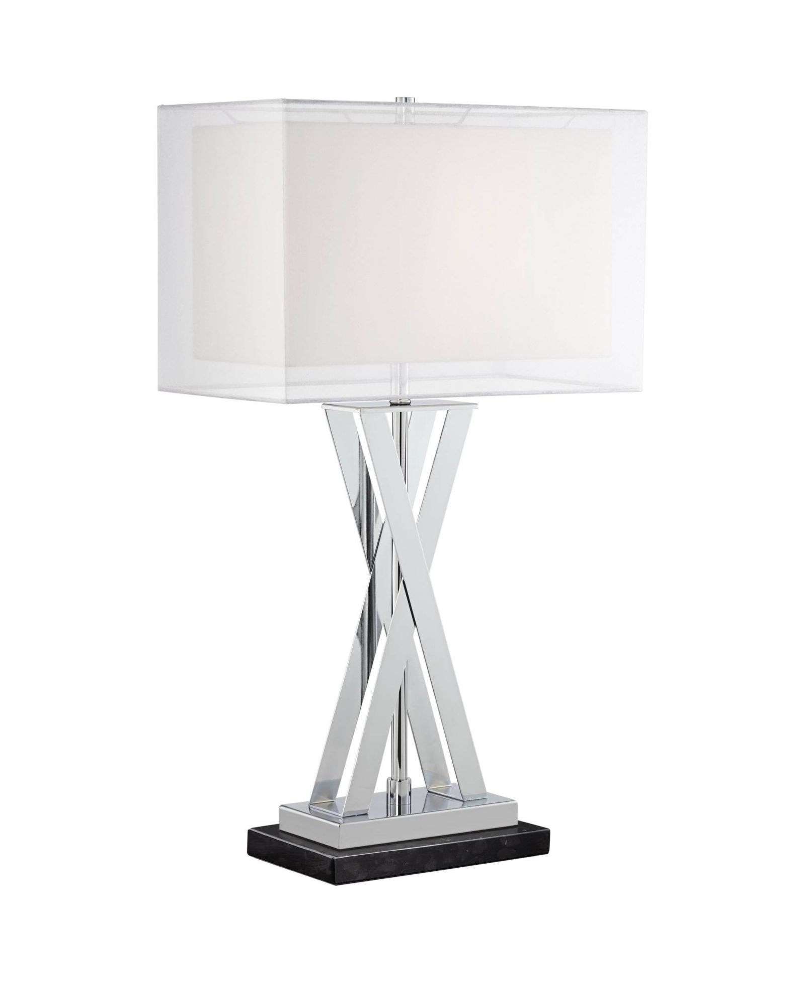 Possini Euro Design Proxima Modern Table Lamp Marble Riser 28" Tall Chrome Silver Metal Double Shades for Bedroom Living Room House Home