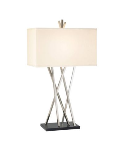 Настольная лампа Possini Euro Design Asymmetry из матового никеля с диммером и льняным абажуром, 30" Tall