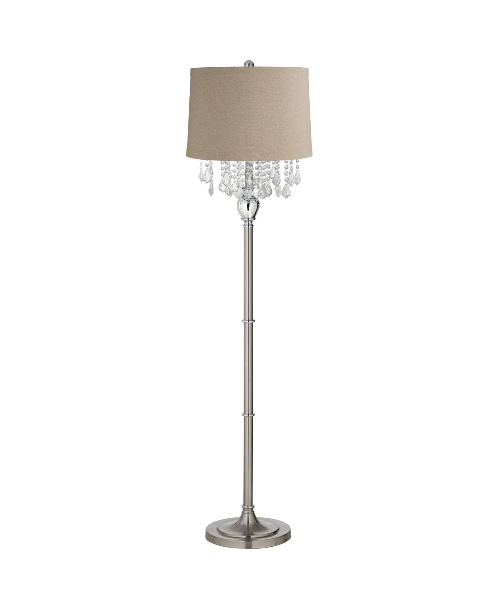 360 Lighting Chandelier Floor Lamp 62.5" Tall Brushed Nickel Chrome Crystals Linen Fabric Drum Shade for Living Room Reading Bedroom