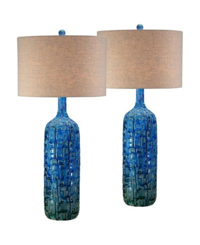 Possini Euro Design Набор из 2 настольных ламп Mid Century Modern Farmhouse Rustic Teal Ceramic 36" Tall