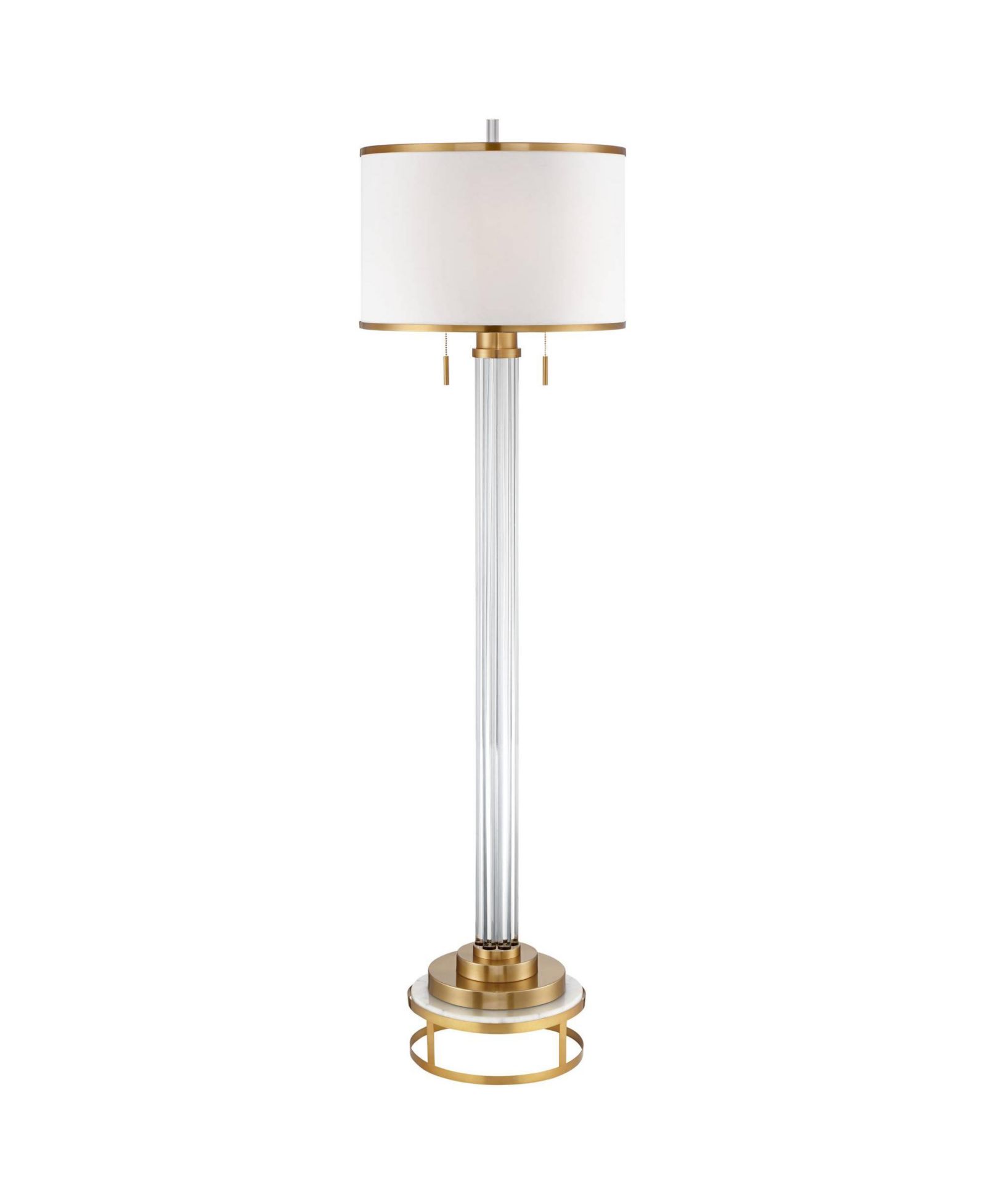 Possini Euro Design Cadence Modern Floor Lamp with Riser 67 1/2" Tall Crystal Glass Column Satin Brass Linen Drum Shade for Living Room Bedroom Office