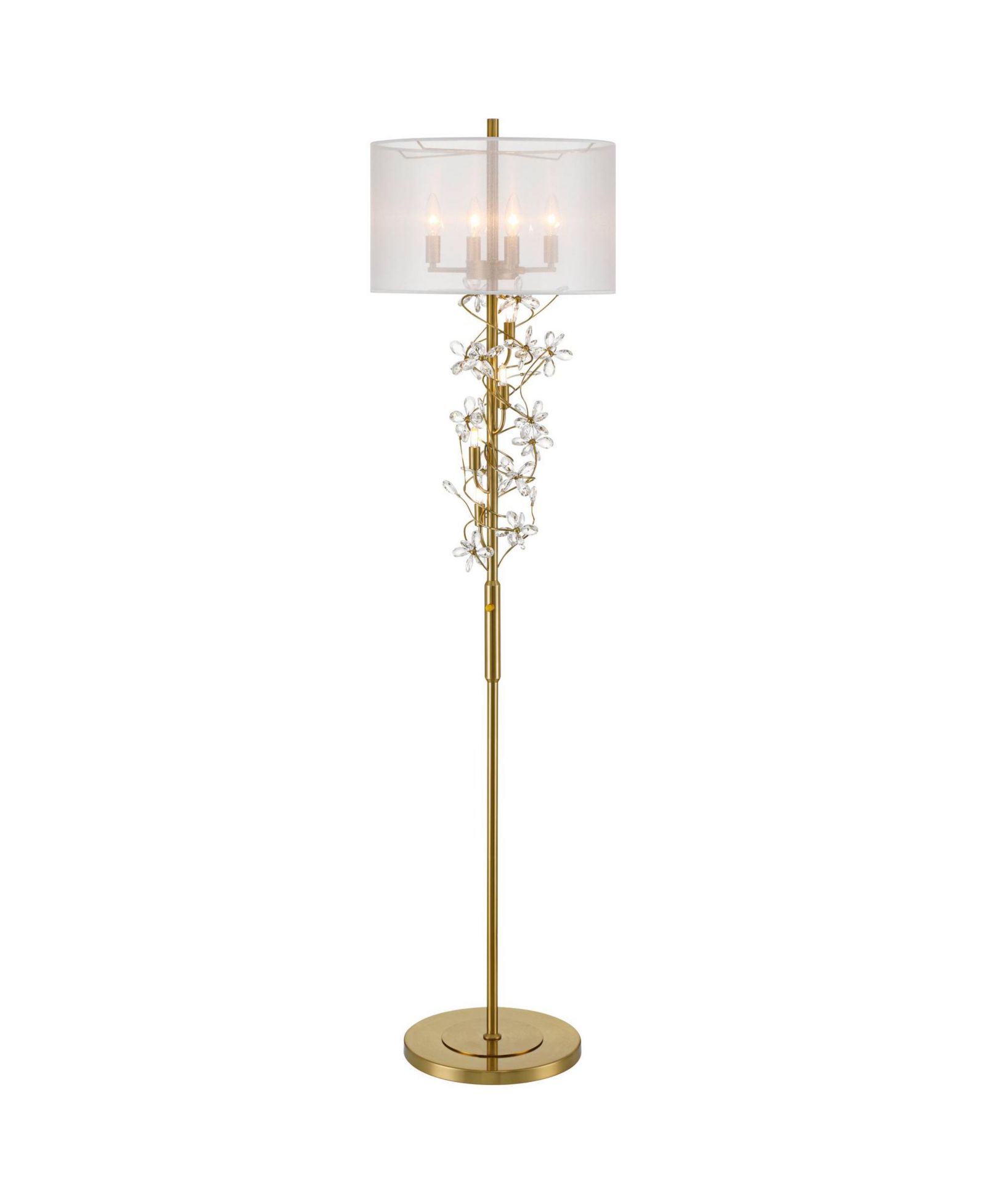 Possini Euro Design Vivant Modern 71 1/2" Tall Standing Floor Lamp 8-Light Crystal Spray Metal Soft Gold Finish Drum Shade