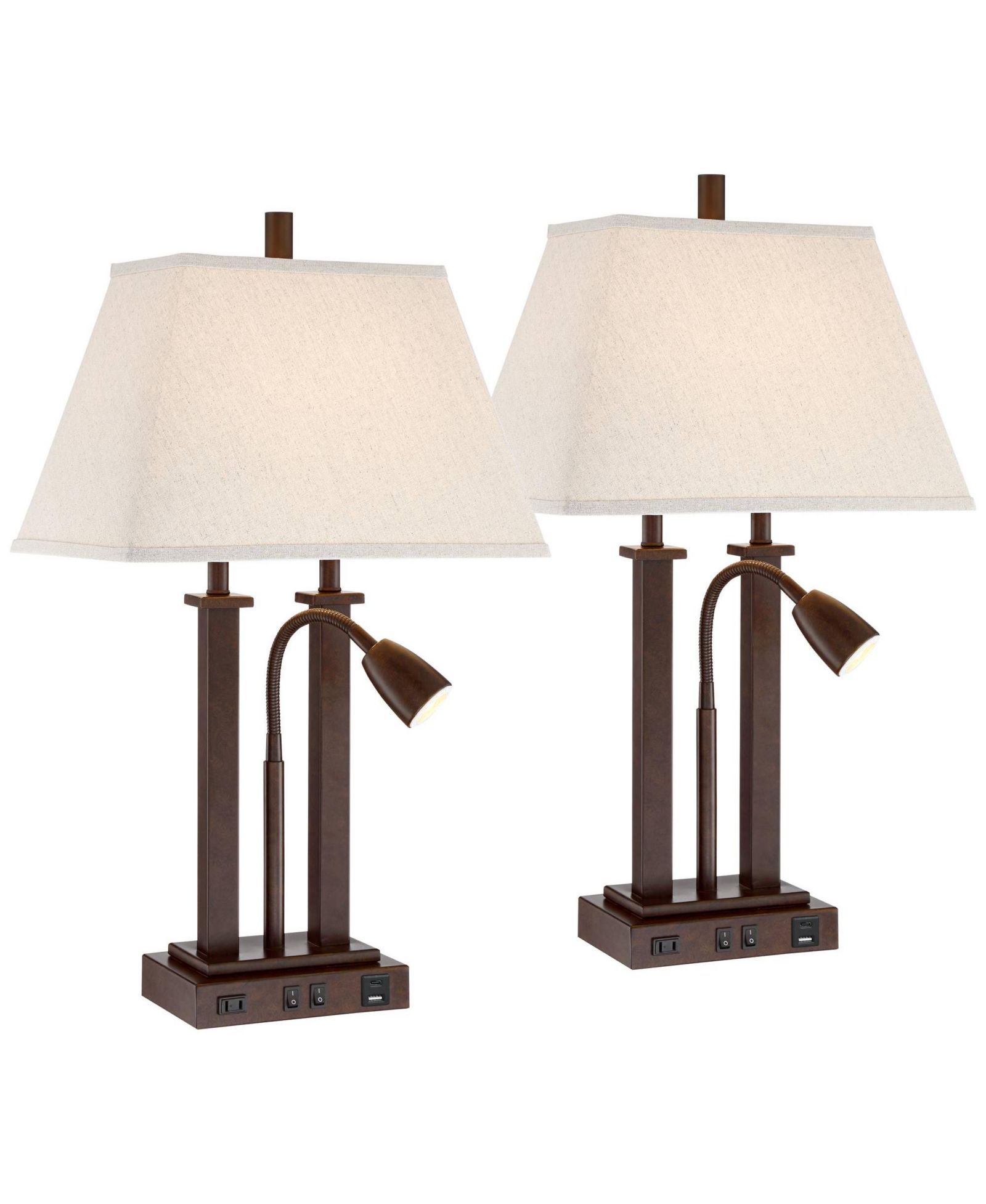 Possini Euro Design настольная лампа Deacon High Industrial, комплект из 2 шт, USB, AC, бронзовый цвет