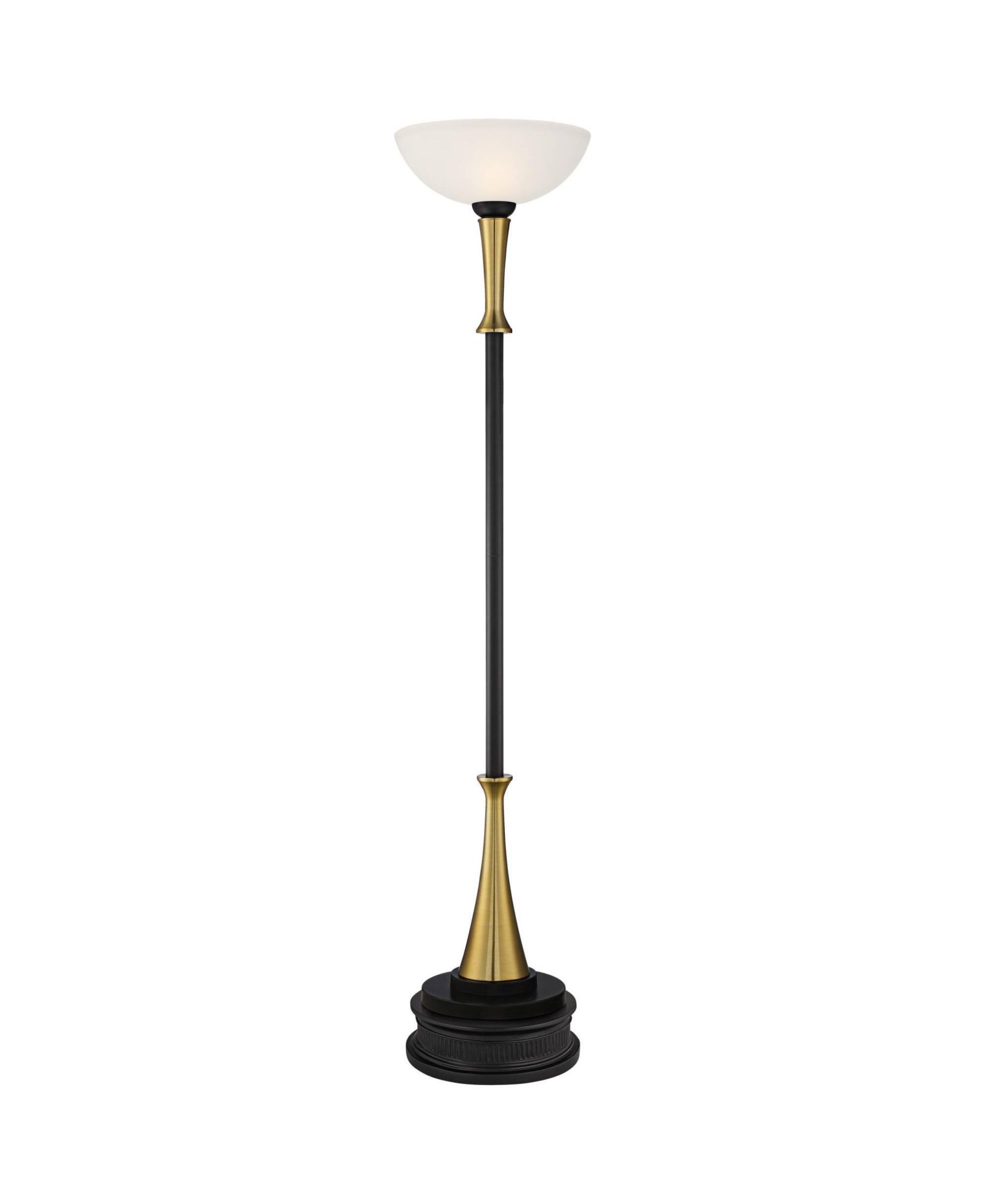Possini Euro Design Burbank Modern Art Deco Torchiere Floor Lamp with Riser Tall Brass Frosted Glass Shade for Living Room