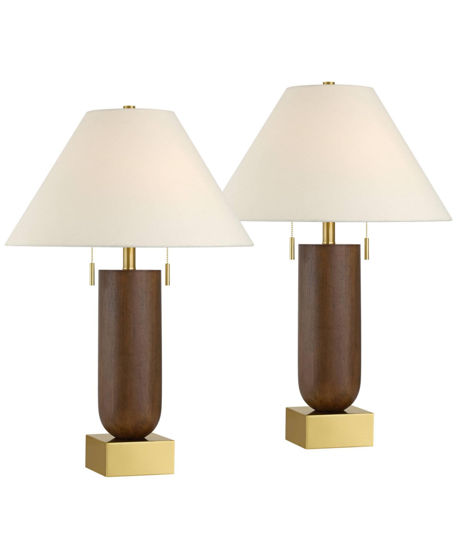 Possini Euro Design Possini Euro Madera 27 3/4" Brass and Wood USB Table Lamp Set of 2