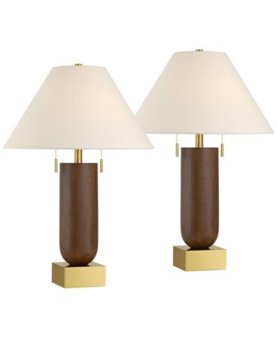 Набор из 2 настольных ламп Possini Euro Design Madera 27 3/4" из латуни и дерева с USB