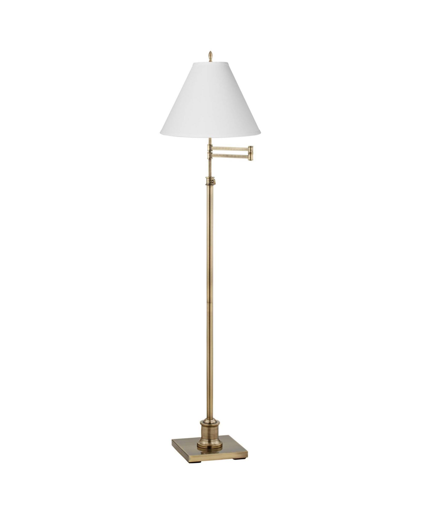 360 Lighting Swing Arm Floor Lamp 70" Tall Brass Antique Linen Chimney Empire Shade for Living Room Reading Bedroom Office