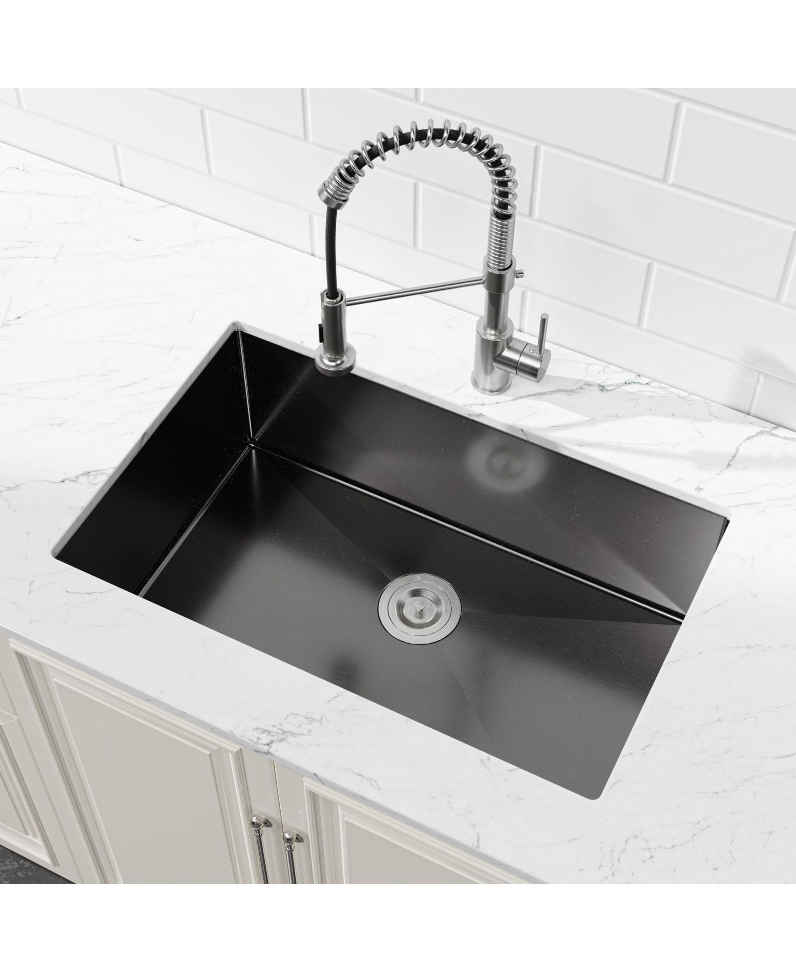 BUSDAYS Stainless Steel Kitchen Sink, 30″x19″ Single Bowl, Undermount HandmadeSink , with US Standard Drain and Hook, SS-BL-05