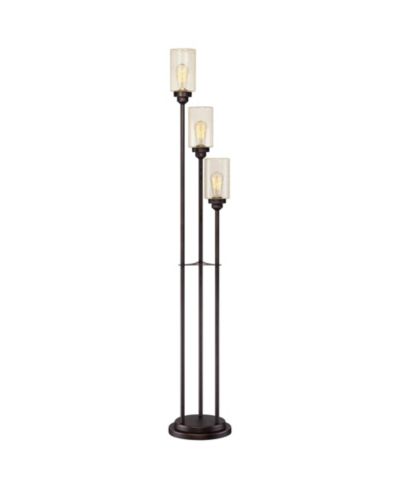 Franklin Iron Works Libby Industrial Modern 66" Tall 3-Light Amber Glass for Living Room