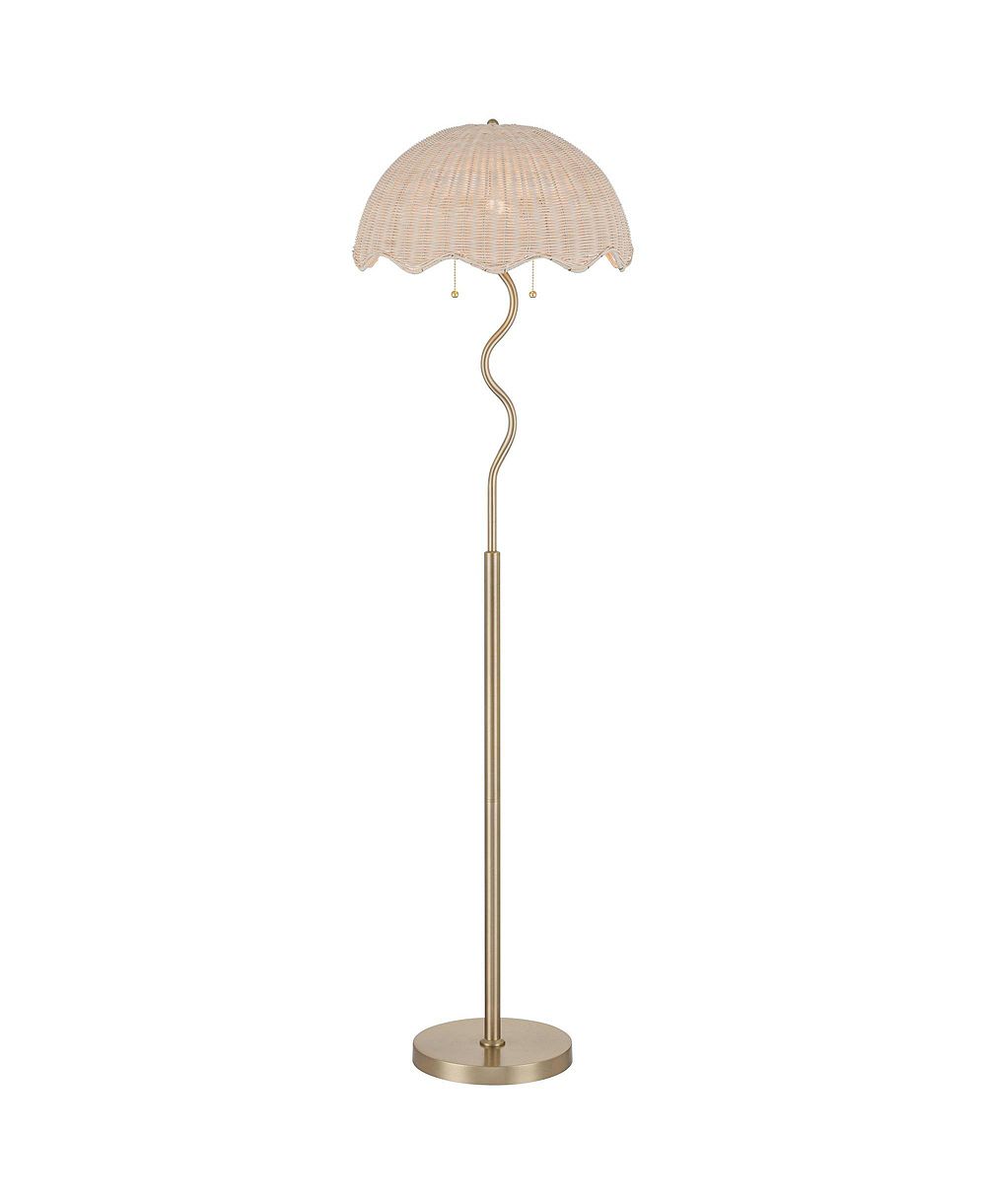 Possini Euro Design напольная лампа Brella высотой 58" с золотым ротангом, 2 светильника с цепочкой