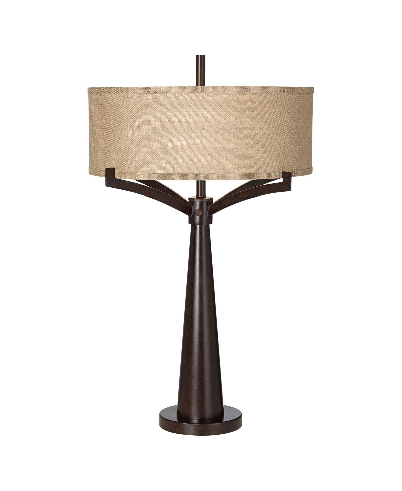 Franklin Iron Works Tremont Industrial Table Lamp 31 1/2" Tall with USB Dimmer Cord Burlap Fabric Drum Shade for Living Room