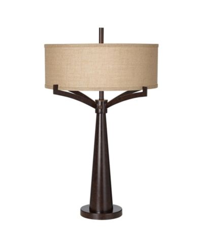 Franklin Iron Works Tremont Industrial Table Lamp 31 1/2" Tall with USB Dimmer Cord Burlap Fabric Drum Shade for Living Room
