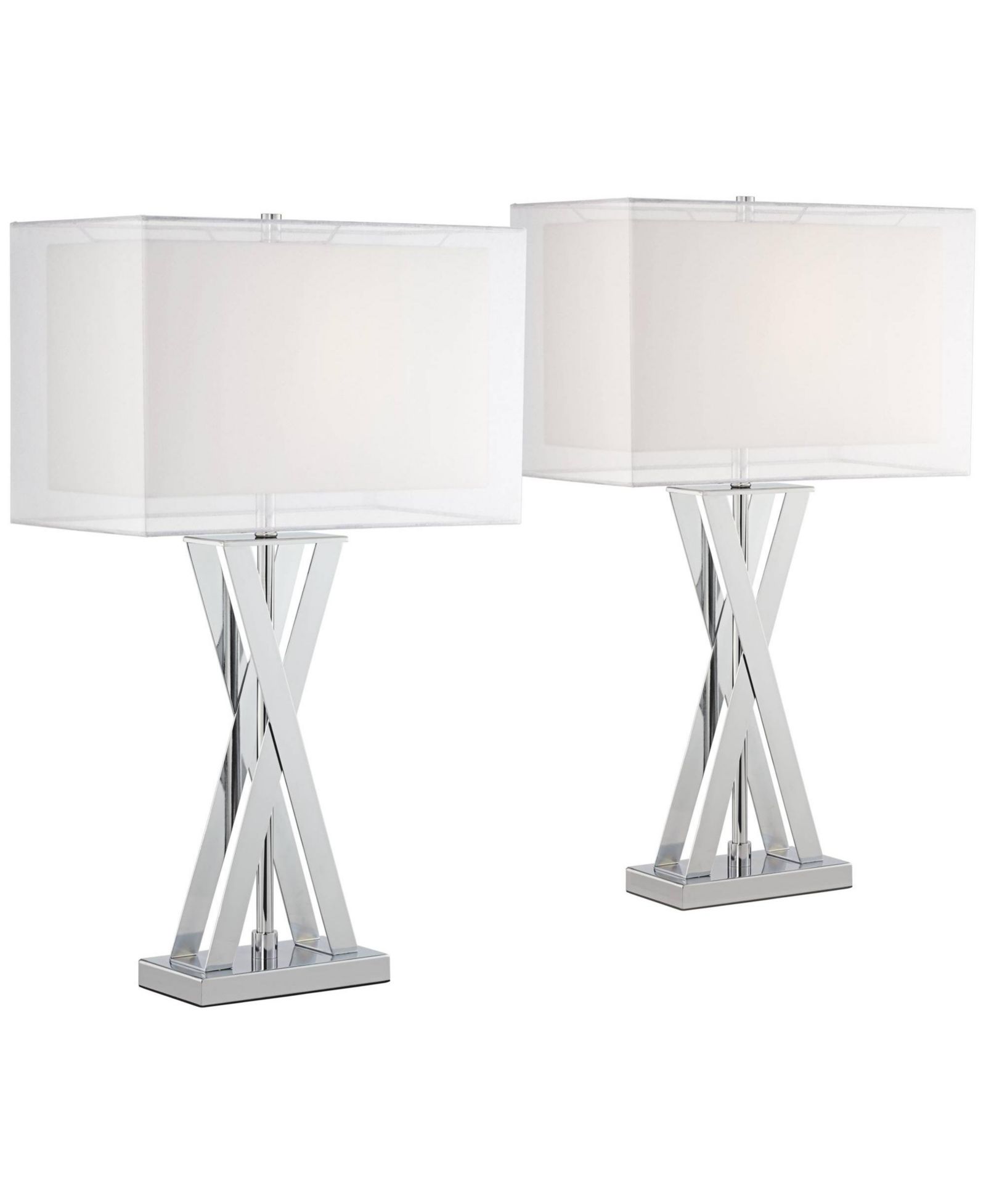 Набор из 2 современных настольных ламп Possini Euro Design Proxima 28" X-Shaped, серебристый хром, для гостиной и спальни