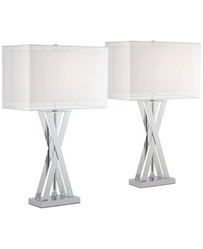 Набор из 2 современных настольных ламп Possini Euro Design Proxima 28" X-Shaped, серебристый хром, для гостиной и спальни