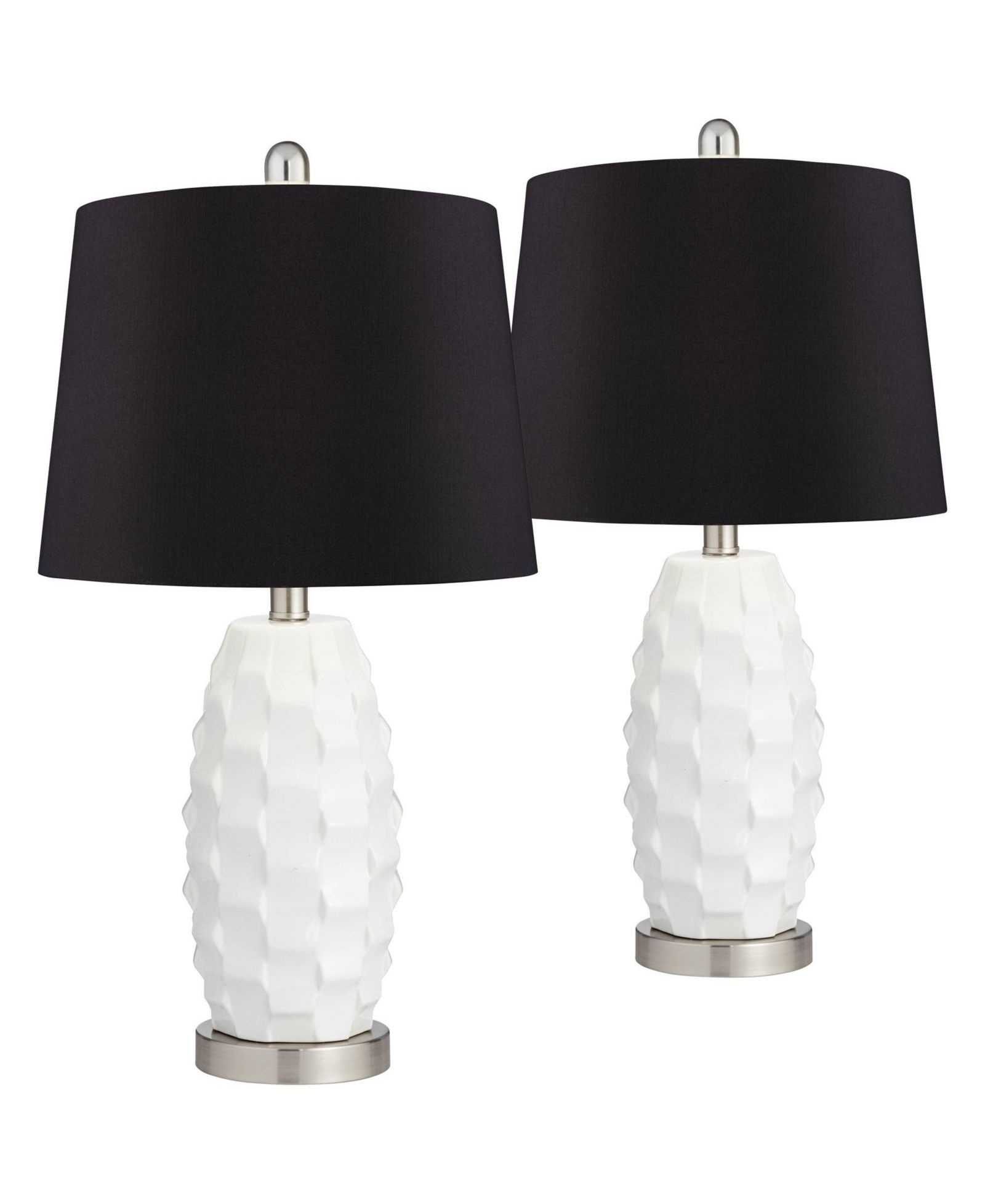 360 Lighting Modern Coastal Table Lamps 24 1/2" High Set of 2 Ceramic LED Faux Drum Shade for Bedroom Living Room House Home Bedside