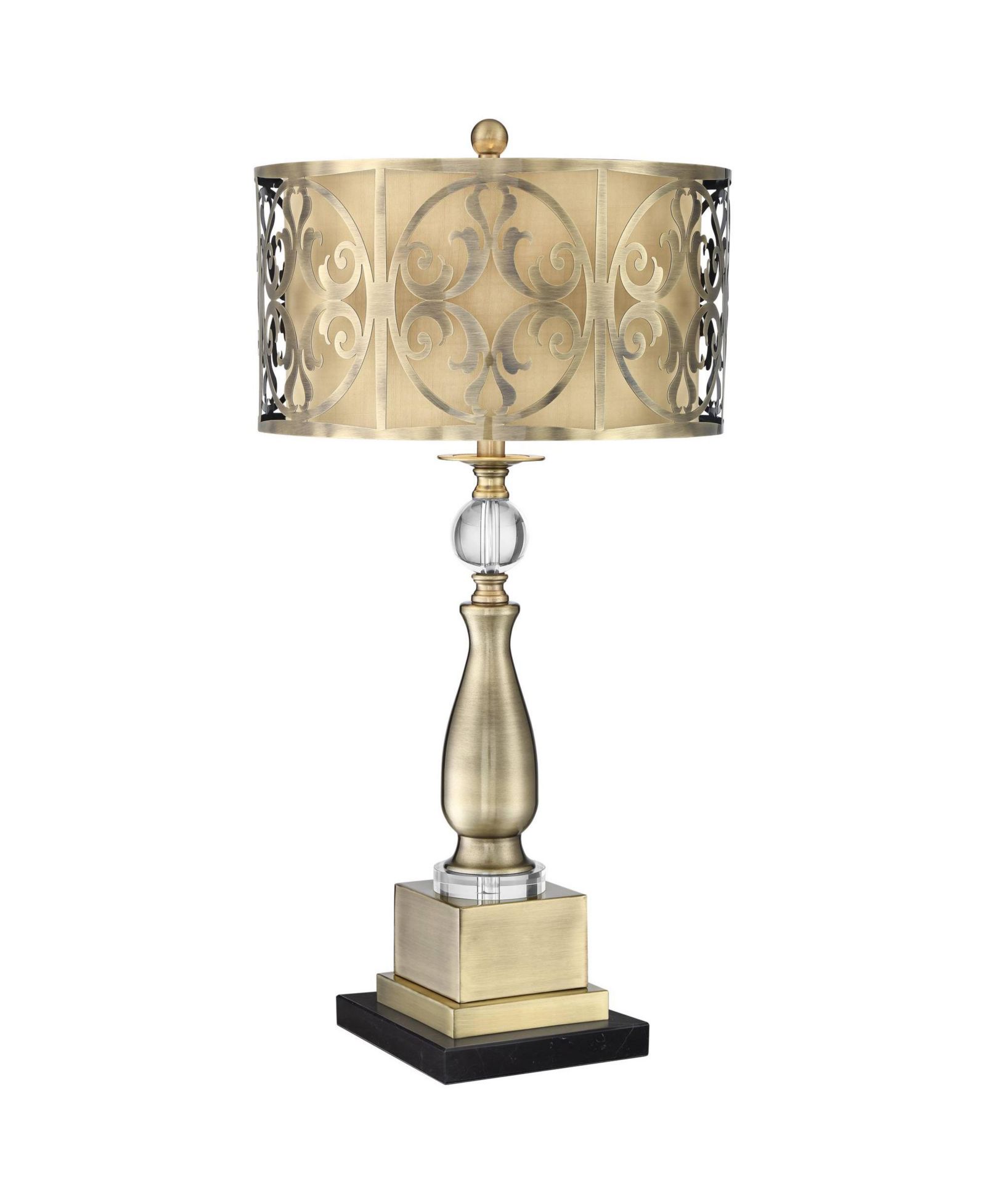 Possini Euro Design Doris Traditional Table Lamp with  Marble Riser 30 1/2" Tall Brass stick Openwork Double Drum Shades for Living Room
