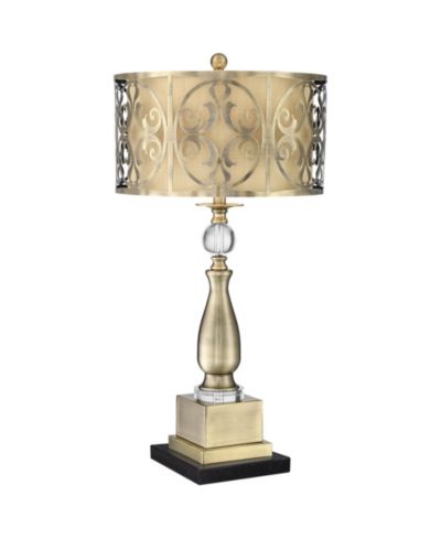 Possini Euro Design Doris Traditional Table Lamp with  Marble Riser 30 1/2" Tall Brass stick Openwork Double Drum Shades for Living Room