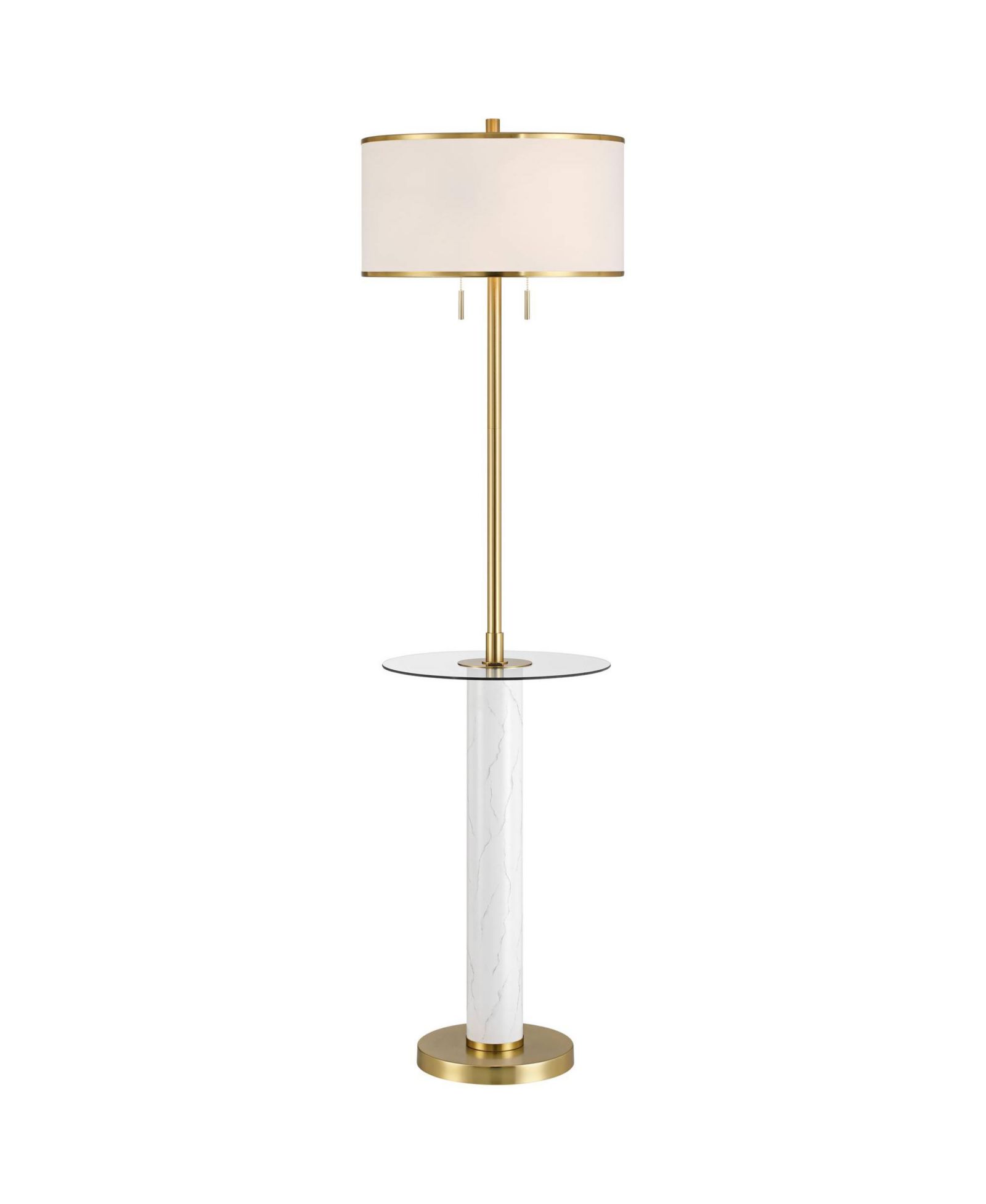 Possini Euro Design Bellini Modern 65" Tall Standing Floor Lamp with Tray Table USB Port Pull Chain Gold Metal Faux Marble Finish