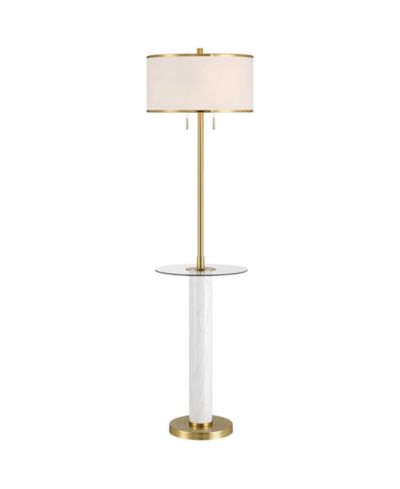 Possini Euro Design Bellini Modern 65" Tall Standing Floor Lamp with Tray Table USB Port Pull Chain Gold Metal Faux Marble Finish