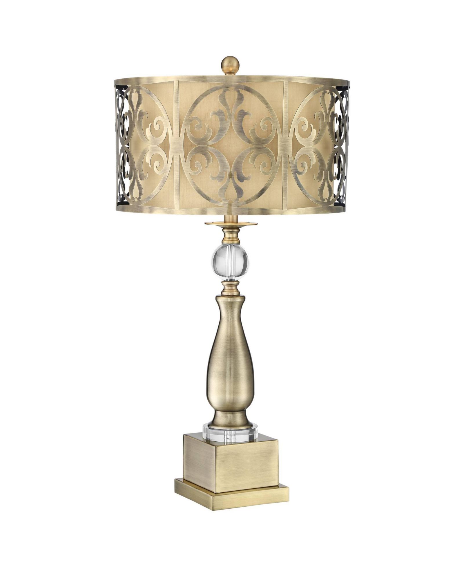 Possini Euro Design Traditional Table Lamp 30 1/2" with USB Dimmer Tall Brass Metal stick Double Drum Shade for Bedroom Living Room House Home
