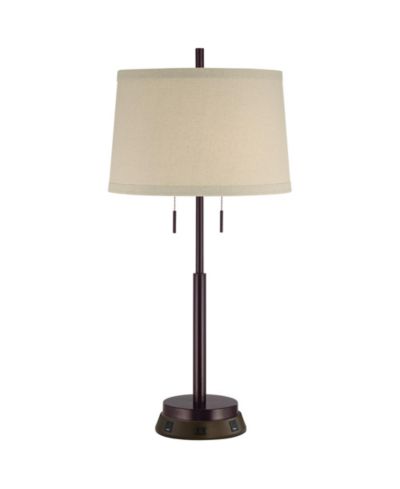 Современная настольная лампа Possini Euro Design с USB и розеткой, 33" Tall Drum Shade Office