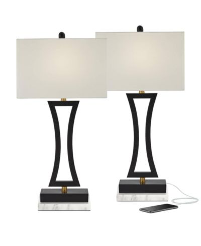 360 Lighting Roxie Modern Table Lamps Set of 2 с мраморным основанием 31" Tall USB Charging Port Rectangular Fabric Shades