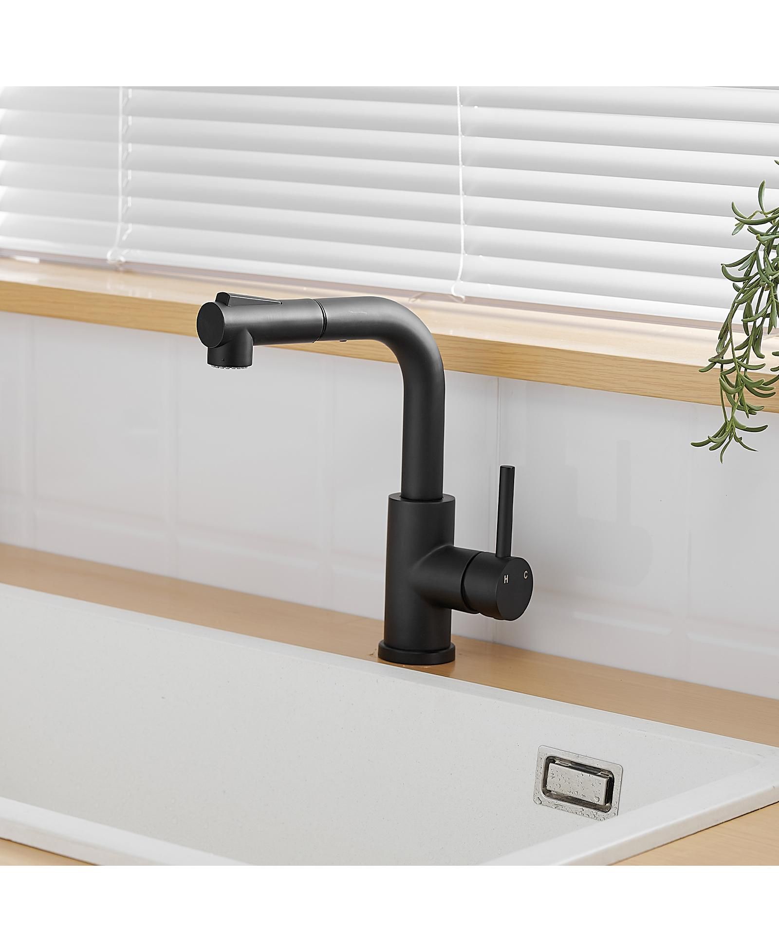 BUSDAYS Sink Faucet, Black Kitchen Faucets with Pull out Sprayer, Bathroom Sink Faucets Mini Bar Prep Faucet