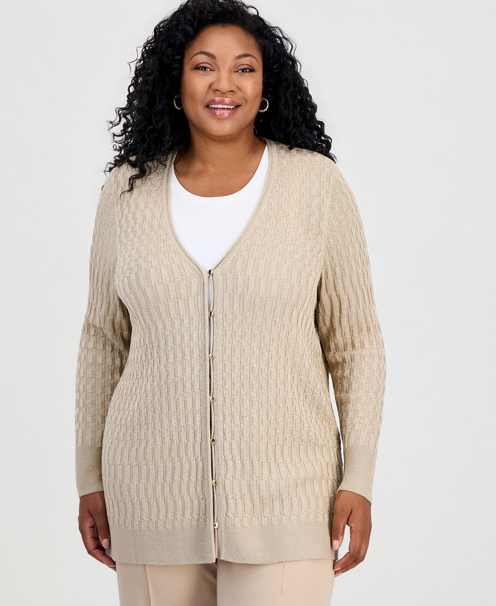 Кардиган JM Collection Plus Size Metallic-Threaded Textured