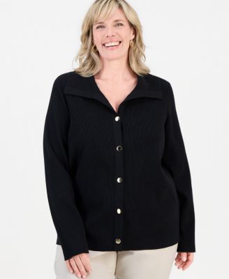 JM Collection Plus Size Button-Collared Ribbed-Knit Cardigan, Macy's Exclusive