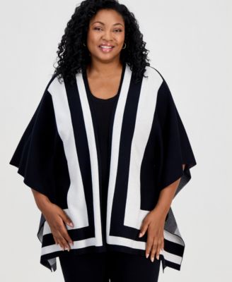 JM Collection Plus Size Colorblock D O Cardi Open-Front Kimono Sleeves Cardigan, Macy's Exclusive