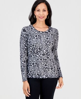 Свитер JM Collection Women's Bold Leopard Long-Sleeve Crewneck