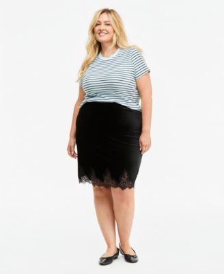 On 34th Trendy Plus Size Velvet Lace-Hem Skirt, Macy's Exclusive