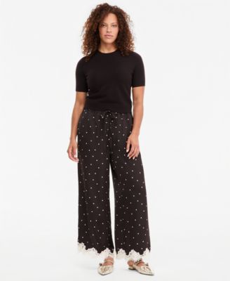 On 34th Women's Pull-On Dot Lace-Trim Wide-Leg Pants, Macy's Exclusive