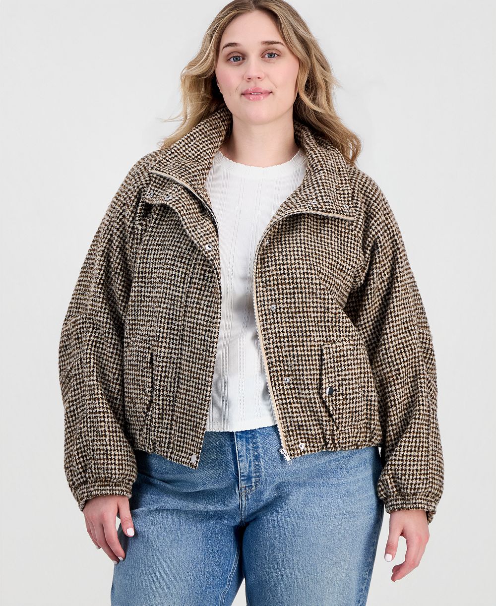 On 34th Plus Size Plaid Cropped Puffer Jacket, Macy's Exclusive