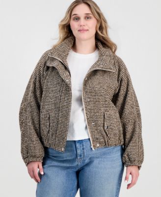 On 34th Plus Size Plaid Cropped Puffer Jacket, Macy's Exclusive