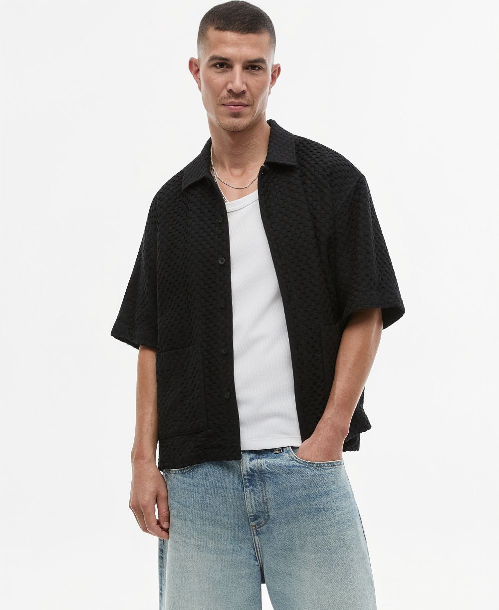 Мужская рубашка Mode of One Boxy-Fit Basketweave Textured Short-Sleeve