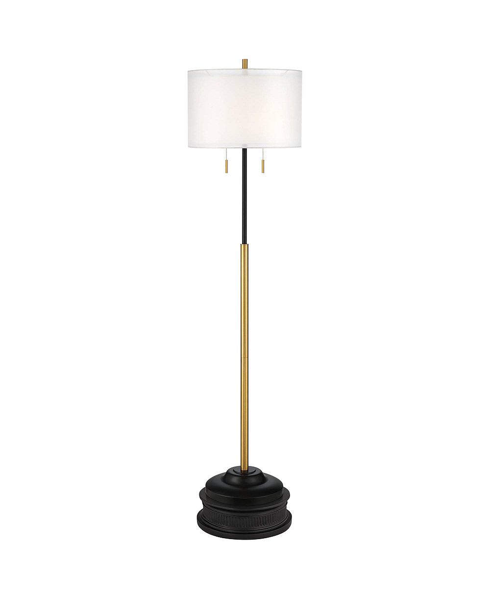 Possini Euro Design Roxie Modern Floor Lamp with Riser 65 1/2" Tall Brass Metal Sheer Linen Double Drum Shade for Living Room Bedroom Office