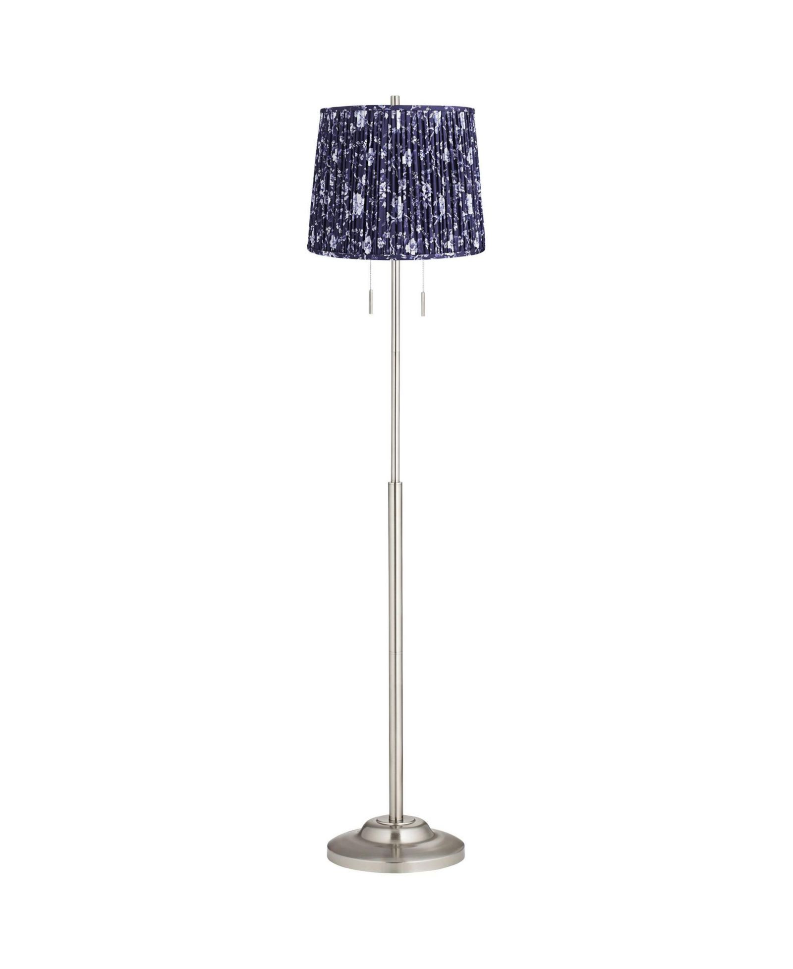 360 Lighting Abba Modern 65" Tall Standing Floor Lamp Twin Pull Chain Metal Brushed Steel Finish Pleated