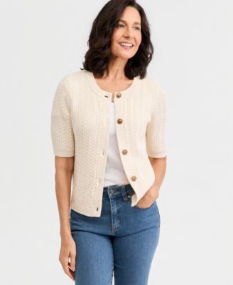 Style & Co Women's Cable-Knit Short-Sleeve Crewneck Cardigan, Macy's Exclusive