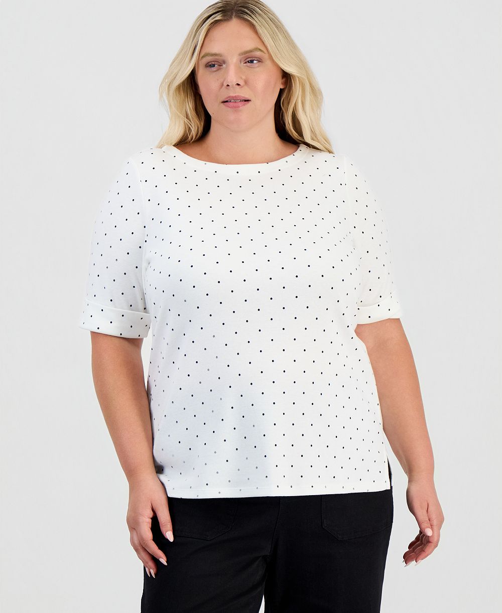 Футболка Style & Co Plus Size с круглым вырезом и микропринтом в горошек, хлопковая смесь