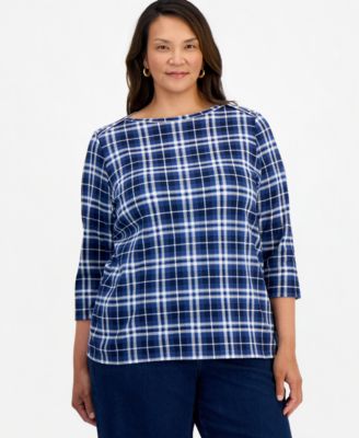 Style & Co Plus Printed 3/4 Sleeve Boat-Neck Top, Macy's Exclusive