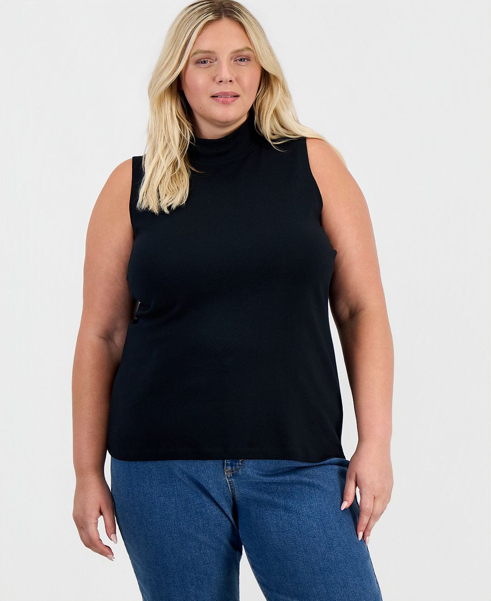 Style & Co Plus Mock Neck Cotton Tank, Macy's Exclusive