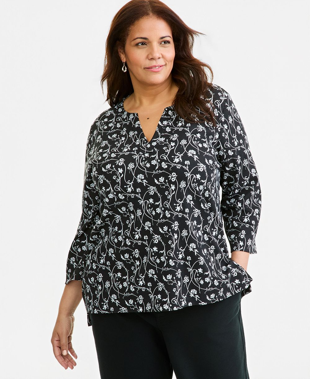 Style & Co Plus Size туника с цветочным принтом и V-образным вырезом
