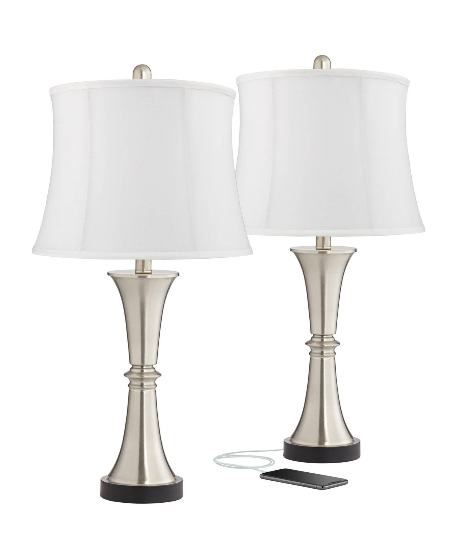 Настольные лампы 360 Lighting Seymore, современные, высота 26", набор из 2 штук, мягкий барабанный абажур с USB-портом для зарядки и сенсорным управлением, для спальни и рабочего стола