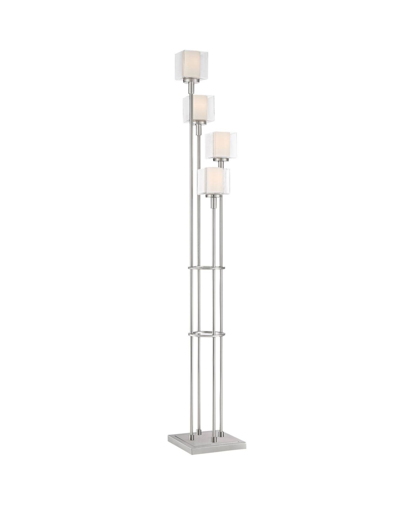 Possini Euro Design Athena Modern 72" Tall Tree Floor Lamp with Smart Socket Brushed Nickel 4-Light Clear Opal Glass for Living Room Home