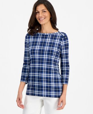 Женский топ Style & Co Printed Pima Cotton 3/4-Sleeve Boatneck