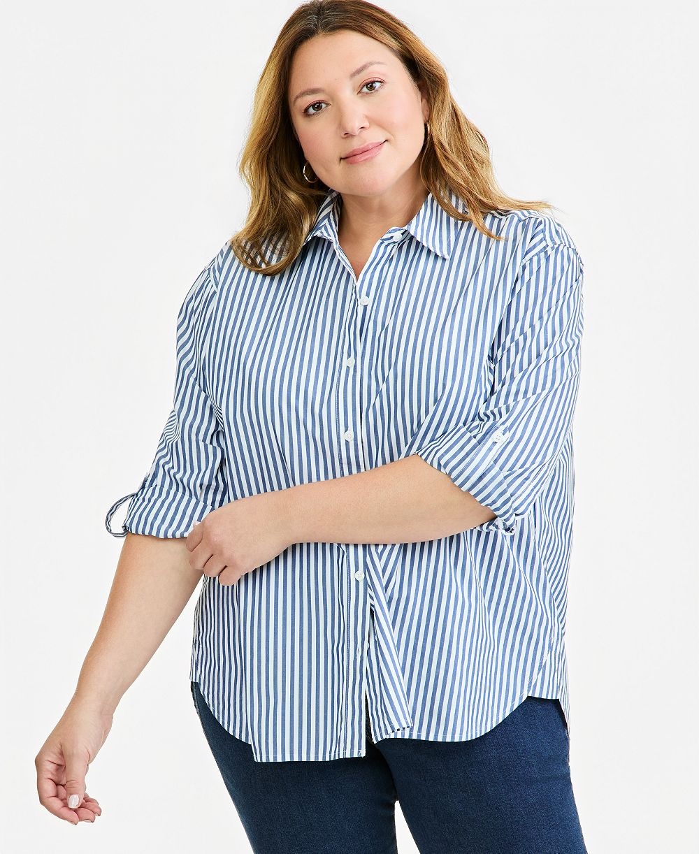 Style & Co Plus Oversized Roll-Tab Button-Front Shirt, Macy's Exclusive