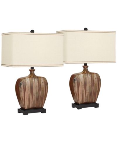 Possini Euro Design Julius Modern Table Lamps 27" Tall Set of 2 Ceramic Copper Drip Rectangular Fabric Shade for Bedroom Living Room Bedside Office