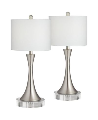 360 Lighting Gerson Modern Table Lamps Set of 2 with Round Risers 25 1/2" High Brushed Nickel Dimmers LED Drum Shade for Bedroom Living Room